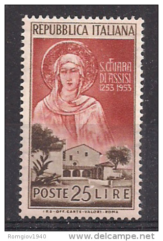 ITALIA  REPUBBLICA 1953 S.CHIARA D'ASSISI SASS. 719 MLH VF - 1946-60: Mint/hinged