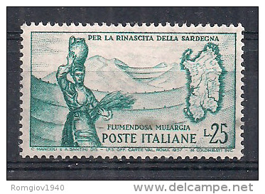 ITALIA 1958 FLUMENDOSA SASS. 826 MLH VF - 1946-60: Mint/hinged