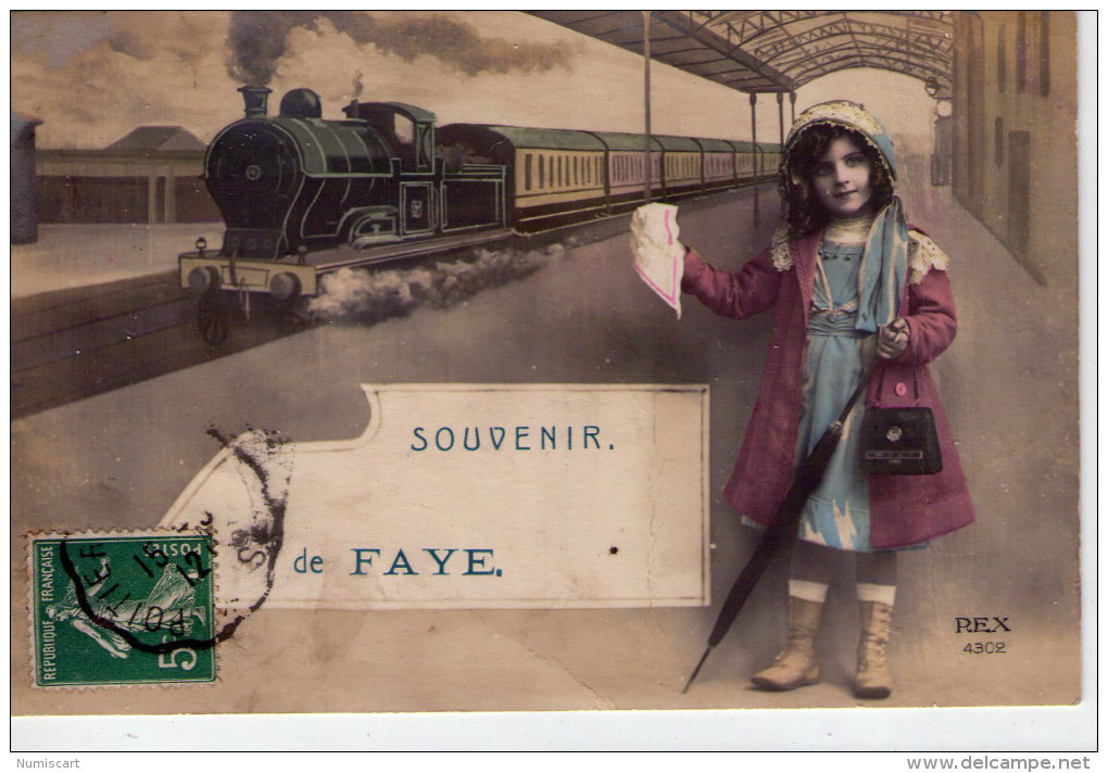 Faye-d'Anjou.. Belle Illustration.. "Souvenir De Faye".. Train.. Gare.. Locomotive à Vapeur.. Mouchoir - Autres & Non Classés