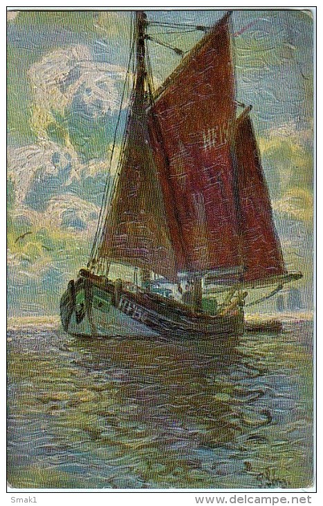 AK SCHIFFE  Segelboot FISCHKUTTER SIGNIERT : Von P.SCHRECKHAUSE ,DEGI-GEMÄLDE, OLD POSTCARD 1931 - Voiliers