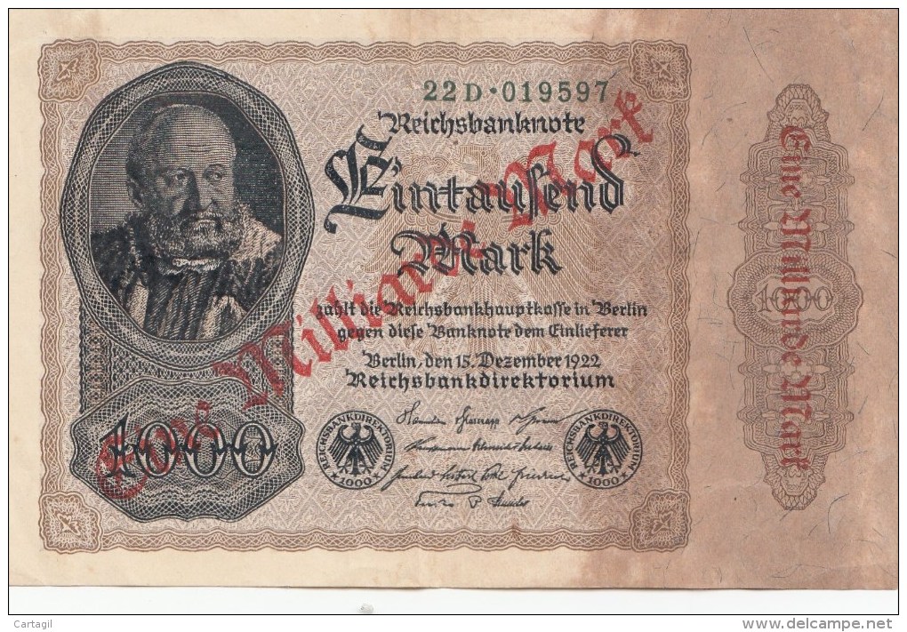 Billets - B1113  Allemagne  - Billet 100 000  (repiqué  1Milliarde ) 1922 ( Type, Nature, Valeur, état... Voir  2scans) - 100000 Mark