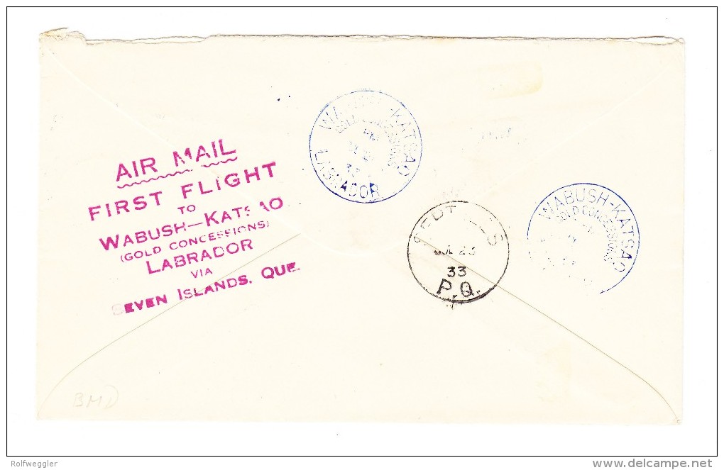 Neufoundland Flugpostbrief 11.7.1933 Erstflug Von St Johns Quebec Nach England - 1908-1947