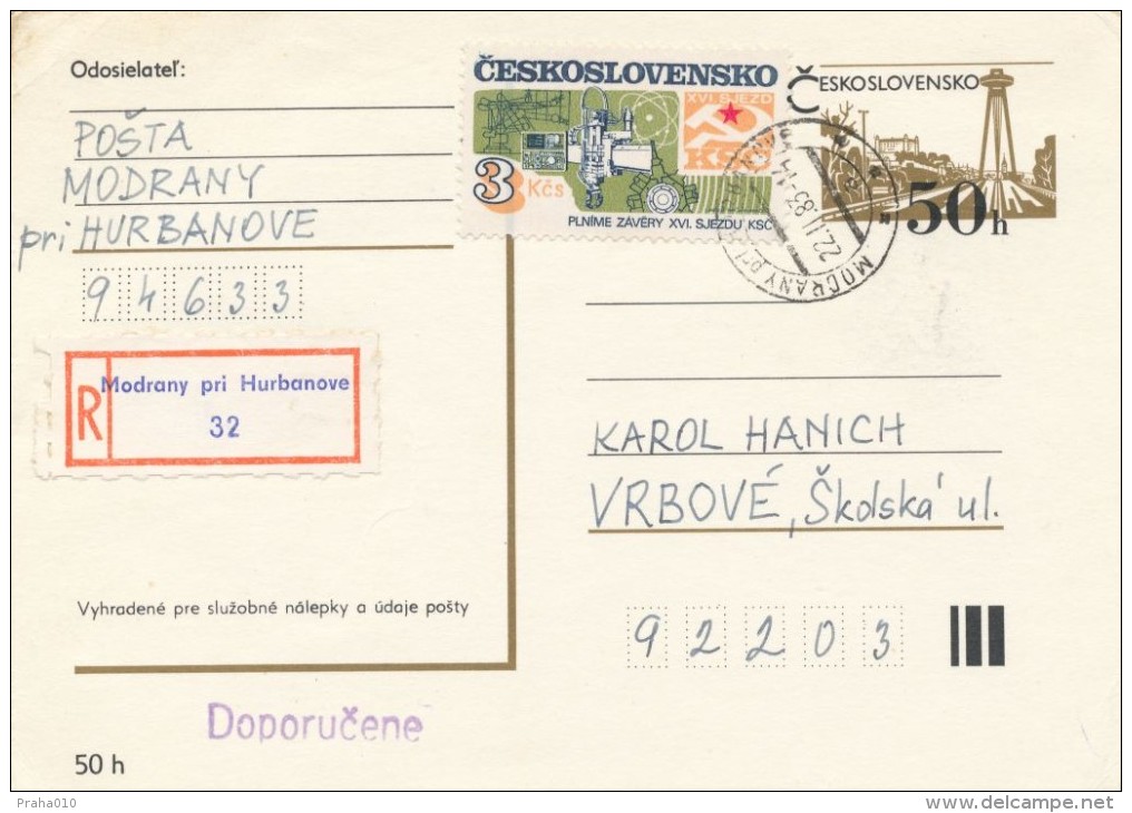 I2907 - Czechoslovakia (1983) 946 33 Modrany Pri Hurbanove - Lettres & Documents