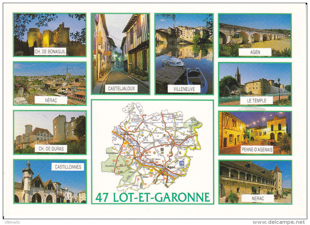 CPM DEPARTEMENT CONTOUR GEOGRAPHIQUE LOT ET GARONNE 47 CIM  CARTE ROUTIERE  PHOTOS ANGER - Carte Geografiche