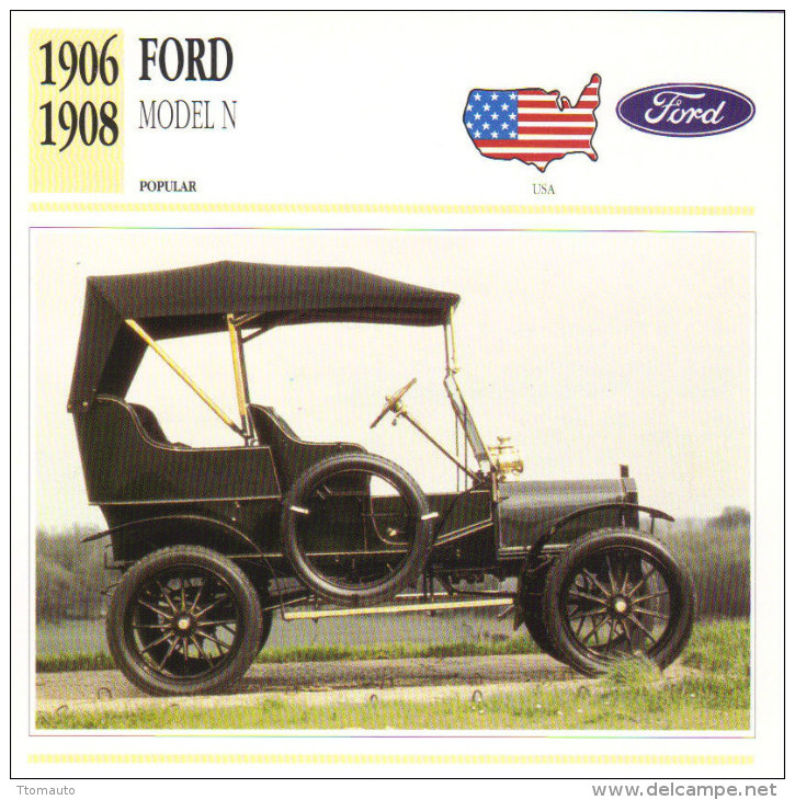 Fiche Auto  -  Ford Model N    -  1906  -  Carte De Collection - Cars