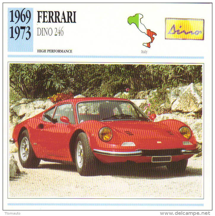 Fiche Auto  -  Ferrari Dino 246    -  1971  -  Carte De Collection - Coches