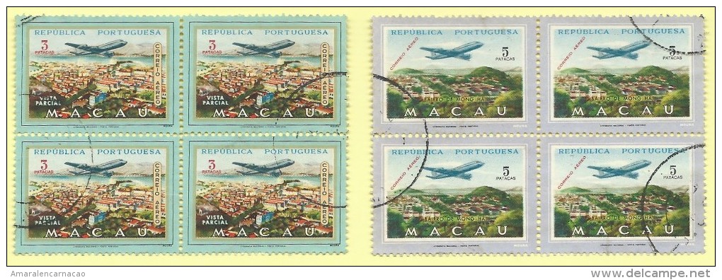 TIMBRES - STAMPS - MACAO / MACAU - VUE PARTIELLE DE LA VILLE ET QUARTIER DE MONG HA - 2  BLOCS 4 TIMBRES OBLITERÉE - Oblitérés