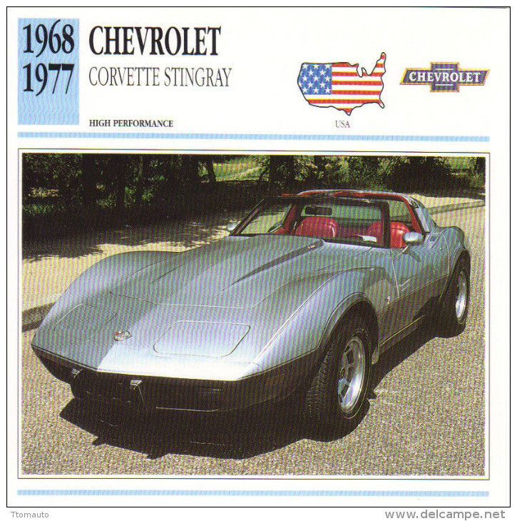 Fiche Auto  -  Chevrolet Corvette Stingray    -  1973  -  Carte De Collection - KFZ