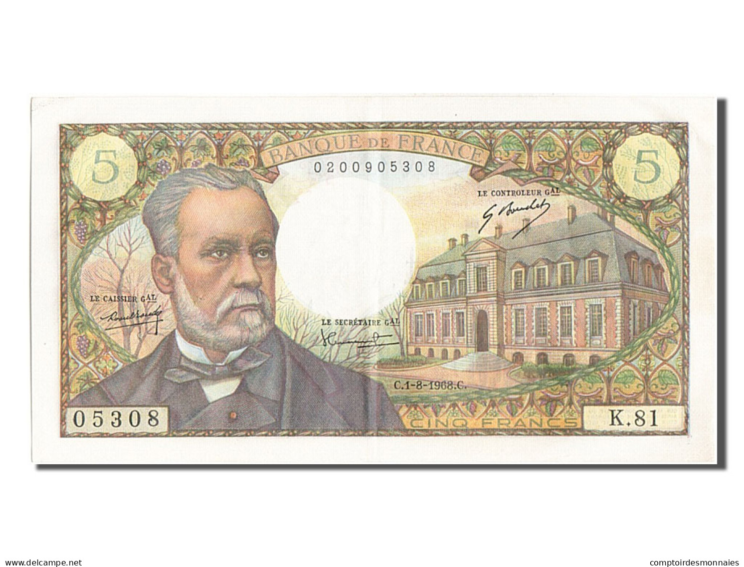 Billet, France, 5 Francs, 5 F 1966-1970 ''Pasteur'', 1968, 1968-08-01, SUP - 5 F 1966-1970 ''Pasteur''