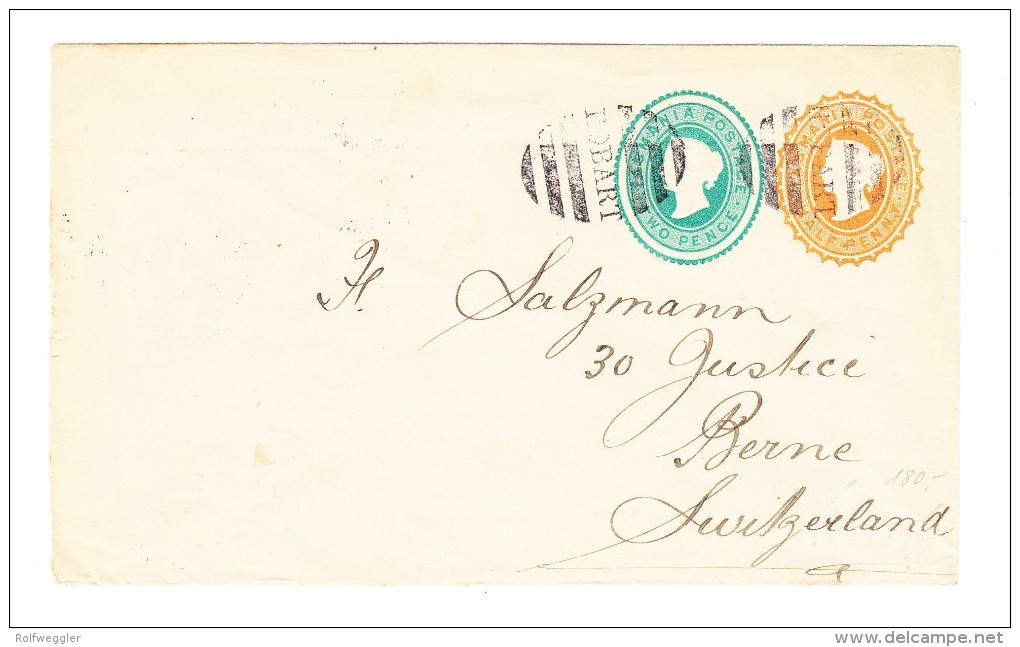 1899 - Hobart Tasmanien Ganzsache  In Die Schweiz Mit Ankunftsstempel Bern 9-XII-99 - Covers & Documents