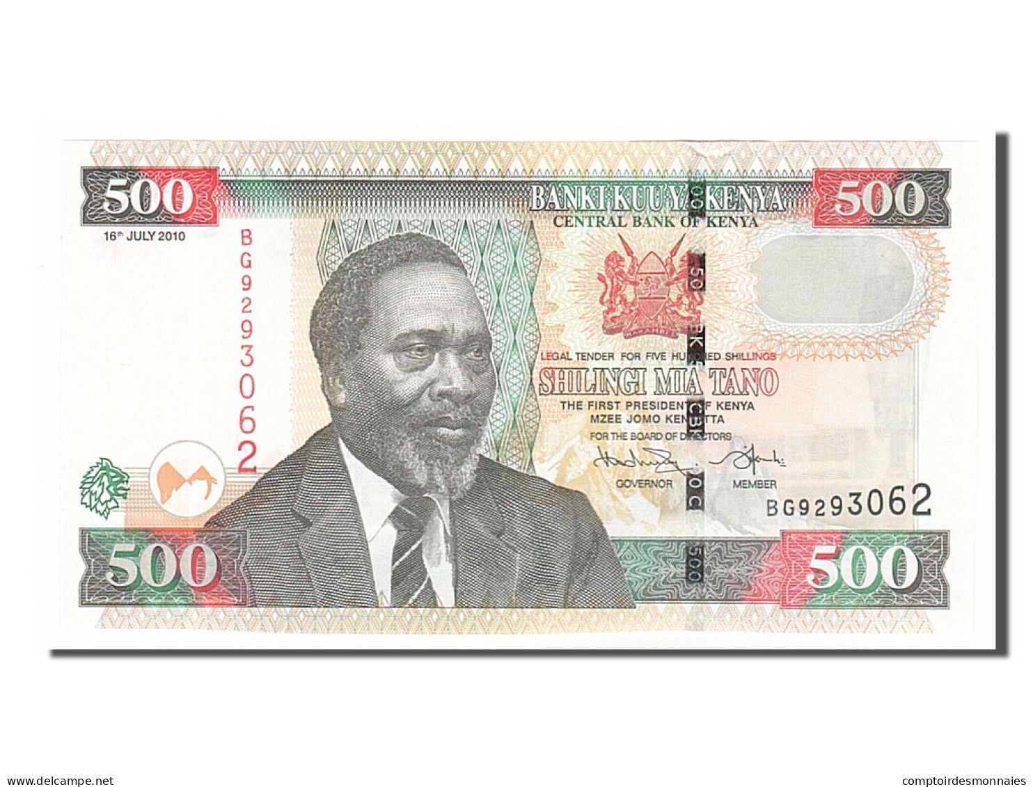 Billet, Kenya, 500 Shillings, 2010, 2010-07-16, NEUF - Kenia