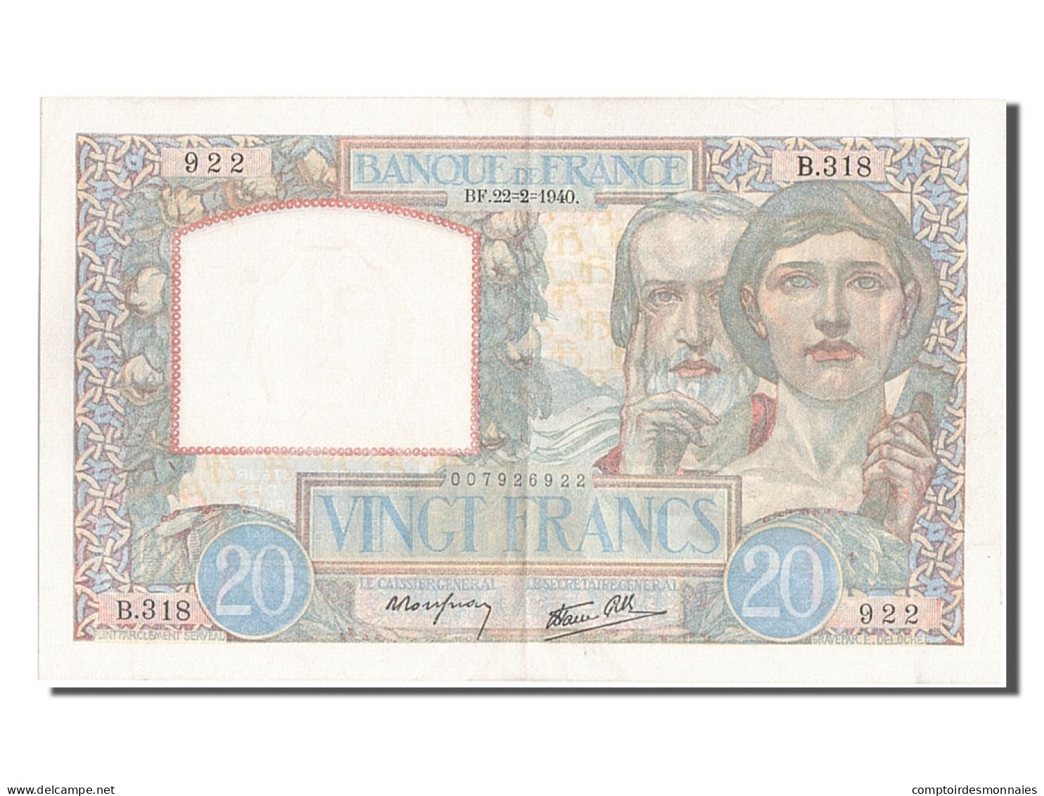 Billet, France, 20 Francs, 20 F 1939-1942 ''Science Et Travail'', 1940 - 20 F 1939-1942 ''Science Et Travail''