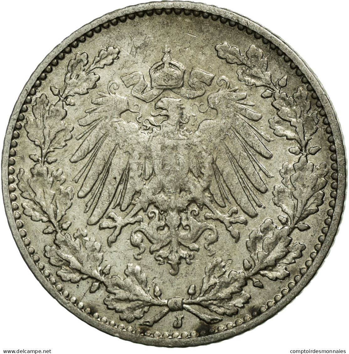 Monnaie, GERMANY - EMPIRE, 1/2 Mark, 1909, Hambourg, TB+, Argent, KM:17 - 1/2 Mark