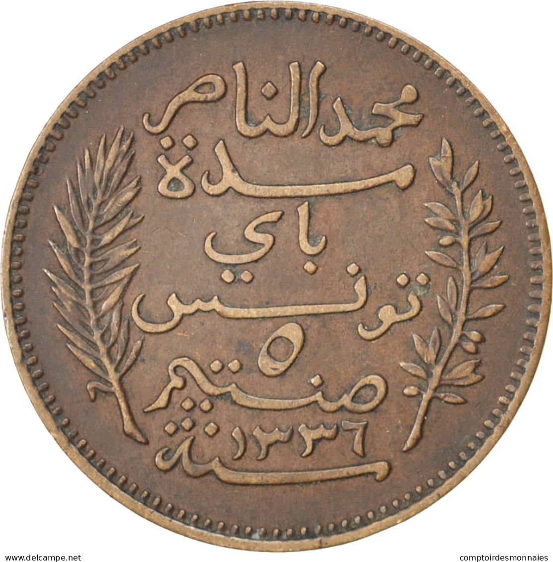 Tunisie, Muhammad Al-Nasir Bey, 5 Centimes, 1917, Paris, Bronze, TTB+, KM:235 - Tunesië