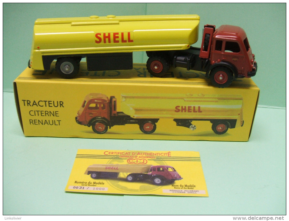 CAMION CIJ Tracteur Fainéant RENAULT Citerne SHELL + PLAQUE Publicitaire En Tôle SHELL - Trucks, Buses & Construction