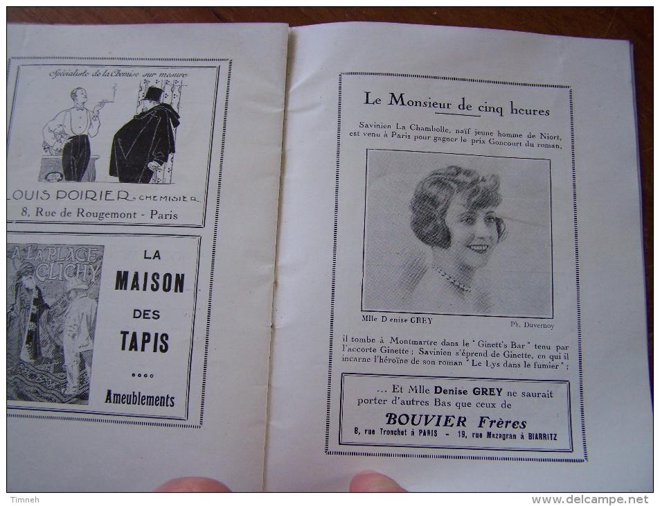 HISTORIQUE DU THEATRE PALAIS ROYAL LE MONSIEUR DE CINQ HEURES BRASSEUR TEMPLEY LORRAIN Publicités - Programs