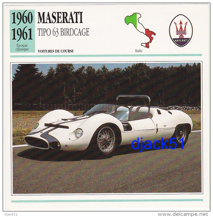 Fiche : Voitures De Course / MASERATI TIPO 63 BIRDCAGE / 1960 - 1961 / Epoque Classique / Italie - Autosport - F1