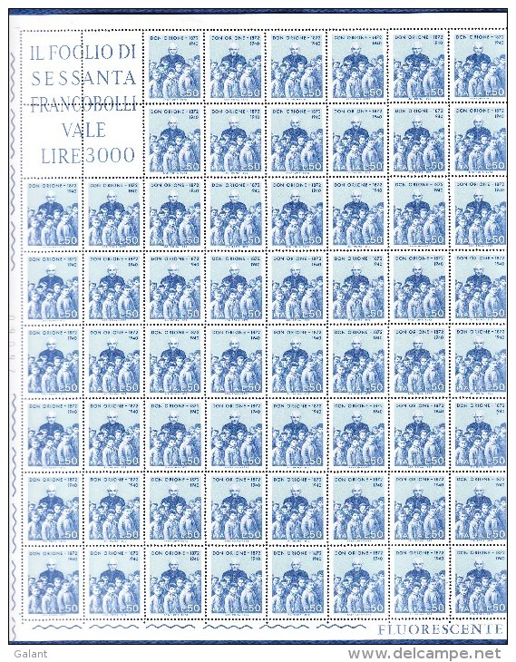 ITALIA 1972 DON ORIONE SERIE COMPLETA IN FOGLI DA 60 NON PIEGATI PERFETTI MNH** - Feuilles Complètes