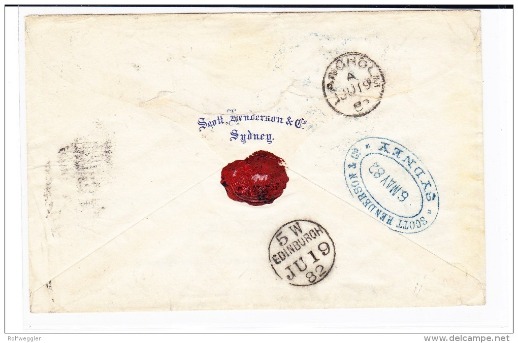 N.S.W. 8d. Gelb Auf Brief Nach Sydney 6.5.1882 Nach Langholm Schottland Weitergeleitet Mit 1P.lilas Nach Edinburgh - Lettres & Documents
