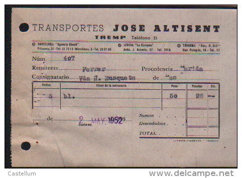 Facture De Transport-JOSE ALTISENT - Spain