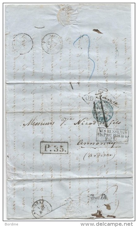 - Lettre - EMPIRE RUSSE - ODESSA Pour MARSEILLE - TAXEE + CACHETS D'ENTREE - 1861 - VOIR - Covers & Documents
