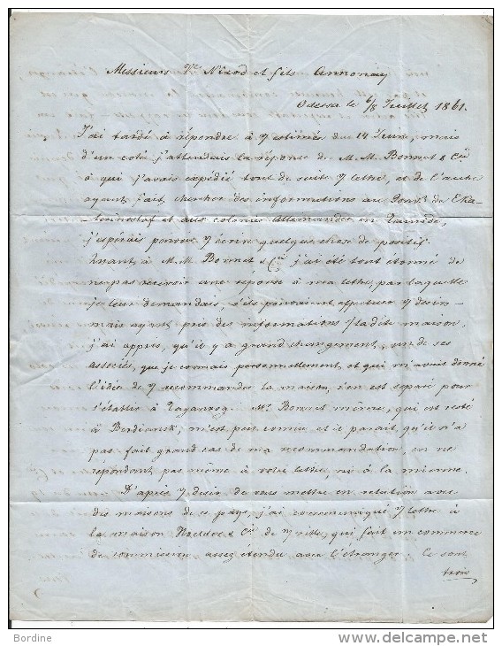 - Lettre - EMPIRE RUSSE - ODESSA Pour MARSEILLE - TAXEE + CACHETS D'ENTREE - 1861 - VOIR - Covers & Documents