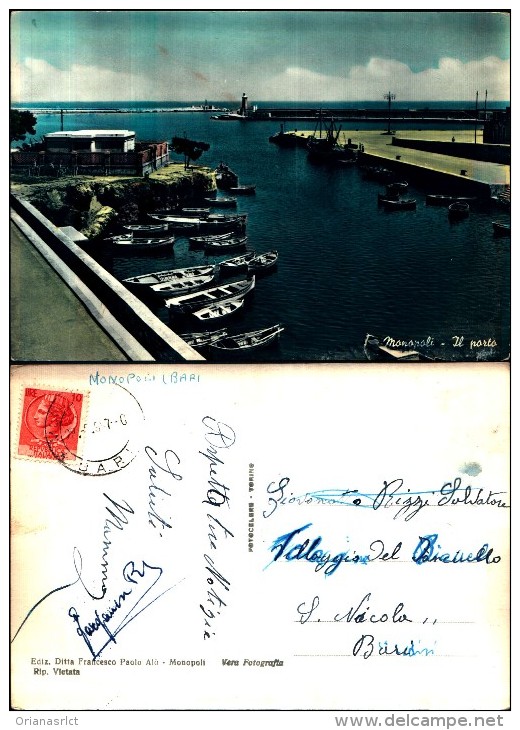 508)cartolina Viaggiata    L Monopoli  Il Porto - Bari