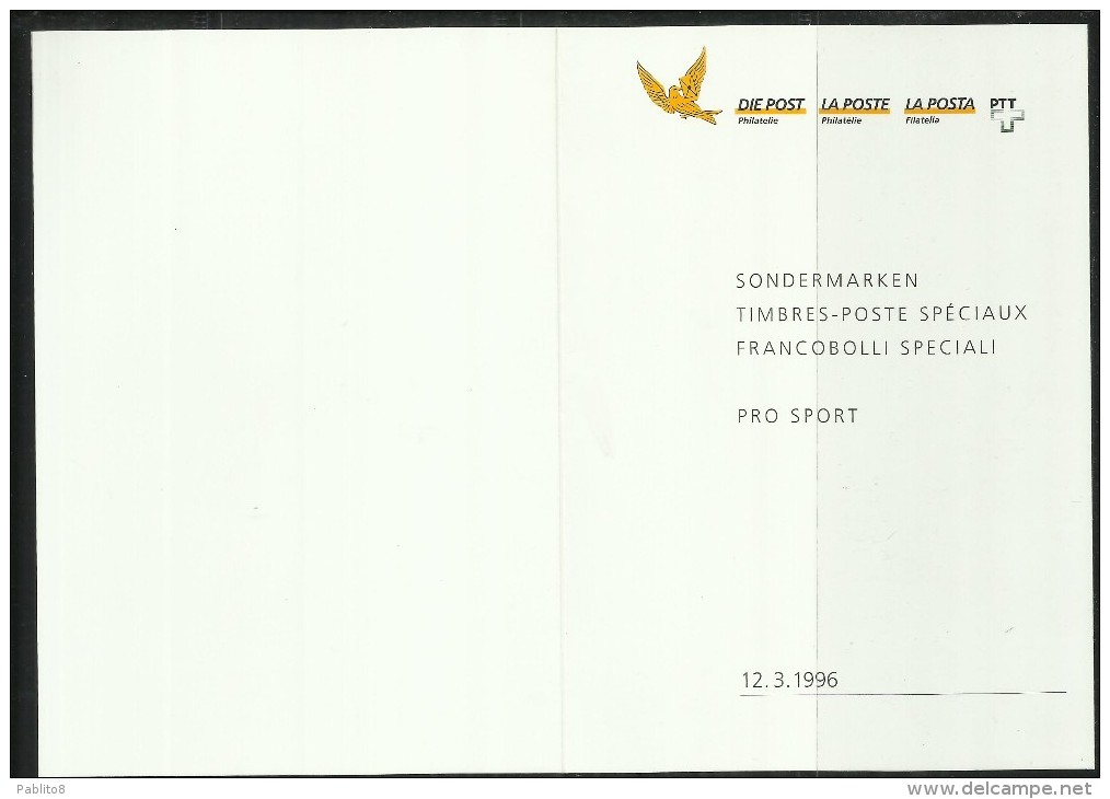SWITZERLAND - SUISSE - SCHWEIZ - SVIZZERA 12 3 1996 PRO SPORT FOLDER MNH - Ongebruikt