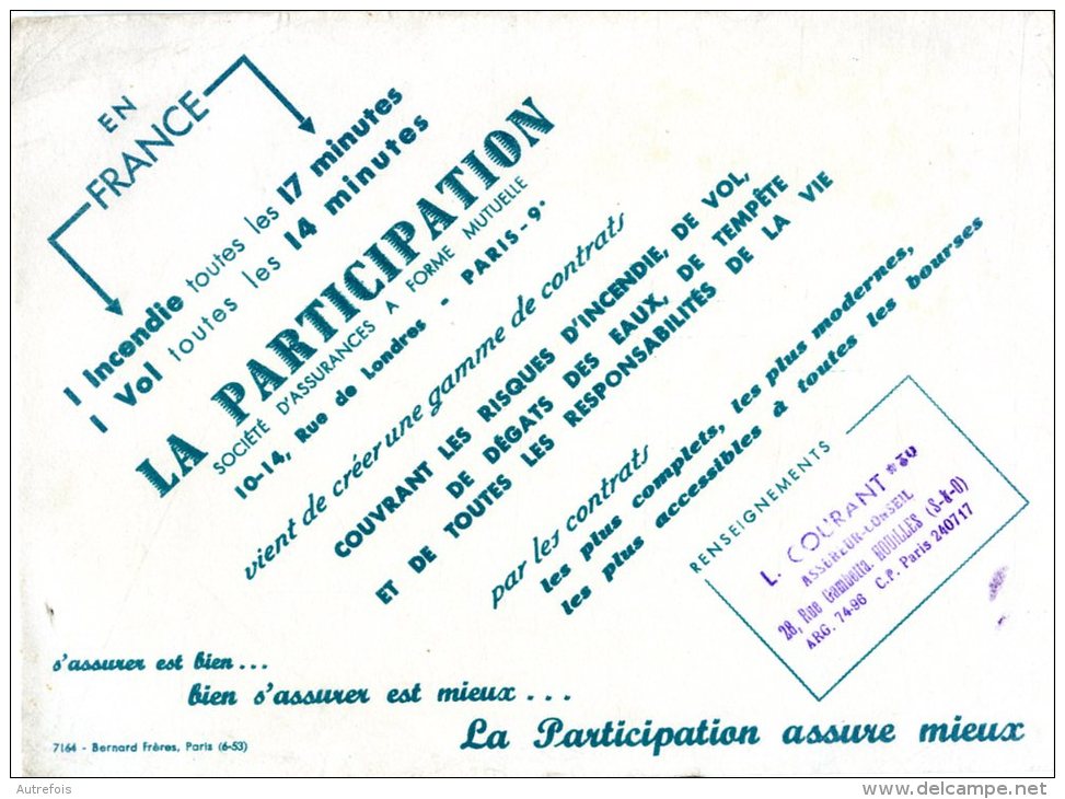 BUVARD  -  LA PARTICIPATION  -   PARIS 9  -  DIM / 21 X 16 CM - Bank En Verzekering