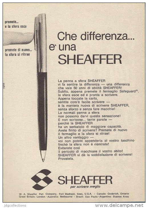 # SHEAFFER´S FOUNTAIN PEN IOWA 1950s Italy Advert Publicitè Publicidad Reklame Penna Fuller Pluma Stylo Encre Ink - Pens