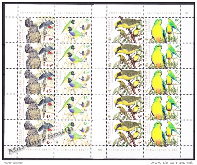 Australie - Australia 1998 Yvert 1683-86, Fauna Protection WWF, Budgies Birds - Sheetlet - MNH - Sheets, Plate Blocks &  Multiples