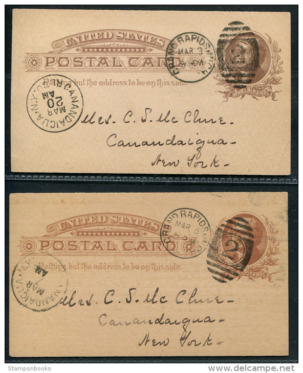 1886 USA Grand Rapids - Canandaigua New York Stationery Postcards X 2 - ...-1900