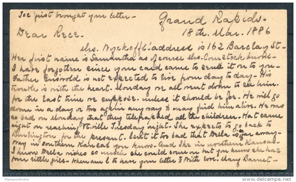 1886 USA Grand Rapids - Canandaigua New York Stationery Postcards X 2 - ...-1900