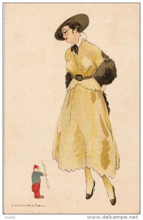 FASHION MODA DONNA  PRETTY WOMAN 1917 ILLUSTRATORE CALDERARA COLORATA MANO - Fashion