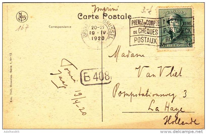 CPU44/ N° 167 Albert, Flamme Cheques Postaux Sur CPA Bruxelles - Vlagstempels