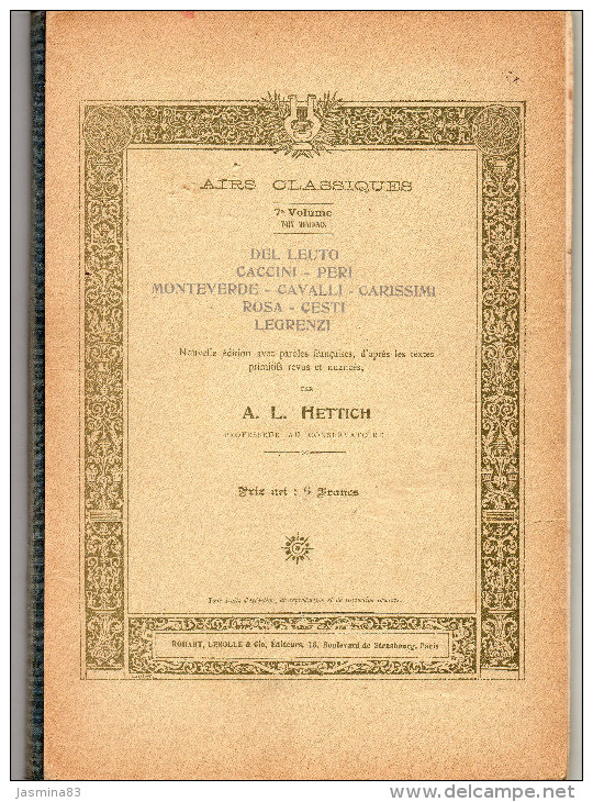 Livre De Partitions D'Airs Classique Par A.L. Hettich Professeur Au Conservatoire - A-C