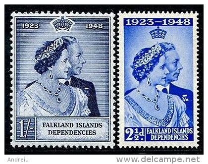 1948 Falkland Islands Dep.(South Georgia) - Silver Wedding 2v.,Royalty Sc.# 1L11/12 ,SG#G19/20 MNH  MLH - Georgia Del Sud