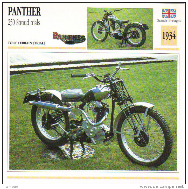 Fiche Moto  -  Panther 250cc Stroud Trials  -  1934  -  Carte De Collection - Motorfietsen