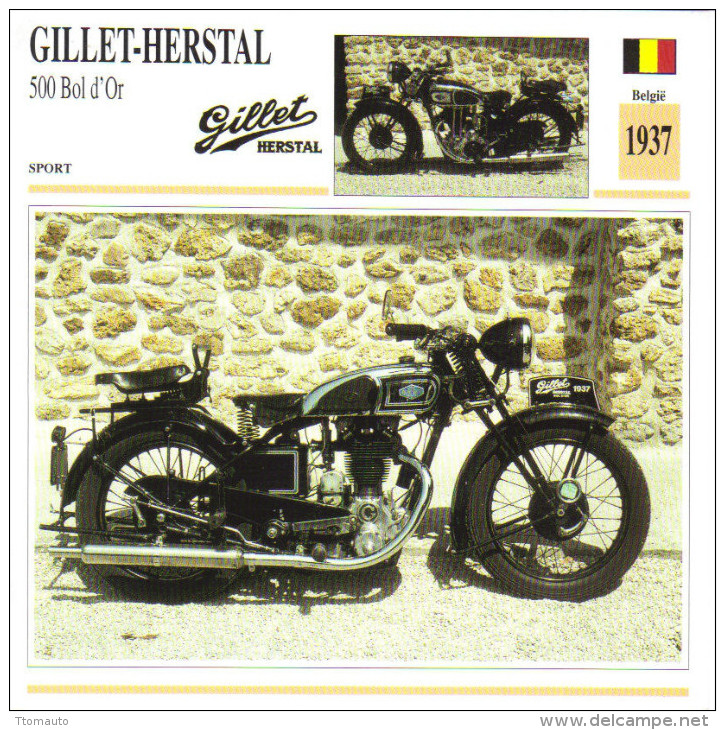 Fiche Moto  -  Gillet-Herstal 500 Bol D'Or  -  1937  -  Carte De Collection - Motorfietsen