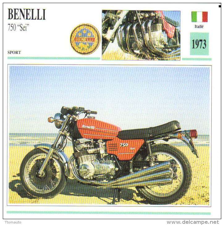 Fiche Moto  -  Benelli 750 Sei  -  1973  -  Carte De Collection - Motos