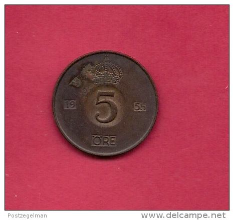 SWEDEN,  1955, Circulated Coin XF , 5 Ore, Bronze , KM 822, C2048 - Suecia