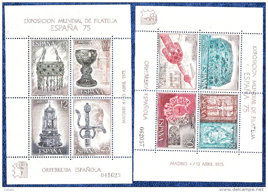 SPAIN 1975 EXPO MUNDIAL DE FILATELIA CON BILLETE ENTRADA BLOCK MI. 19-20 YV. 25-26 NEUFS POSTFRISCH MNH** - Blocks & Sheetlets & Panes