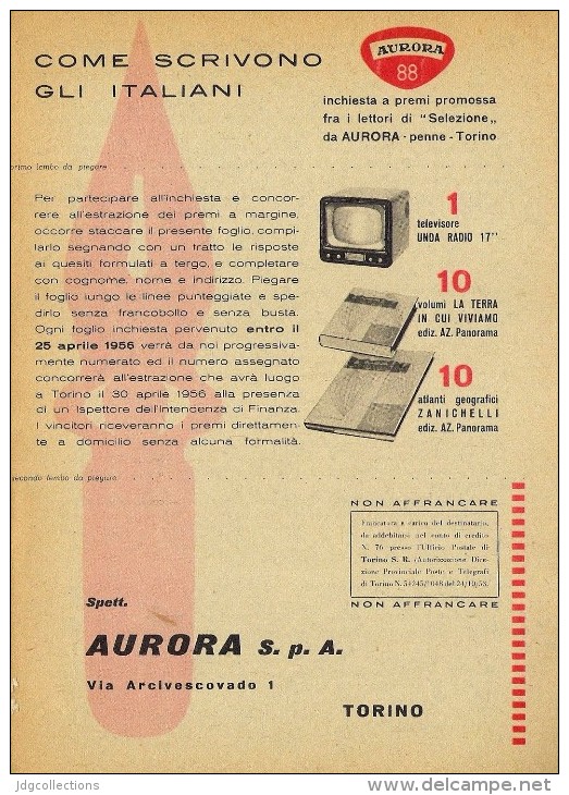 # AURORA FOUNTAIN PEN 1950s Italy Advert Publicitè Publicidad Reklame Penna Stilografica Fuller Pluma Stylo Encre Ink - Penne