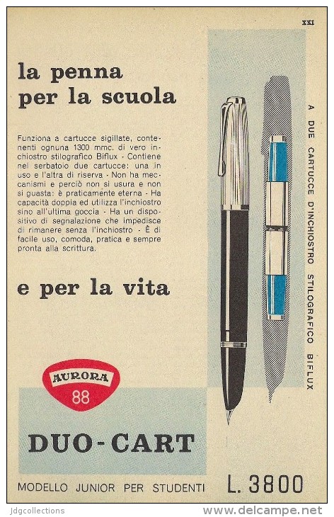 # AURORA FOUNTAIN PEN 1950s Italy Advert Publicitè Publicidad Reklame Penna Stilografica Fuller Pluma Stylo Encre Ink - Lapiceros