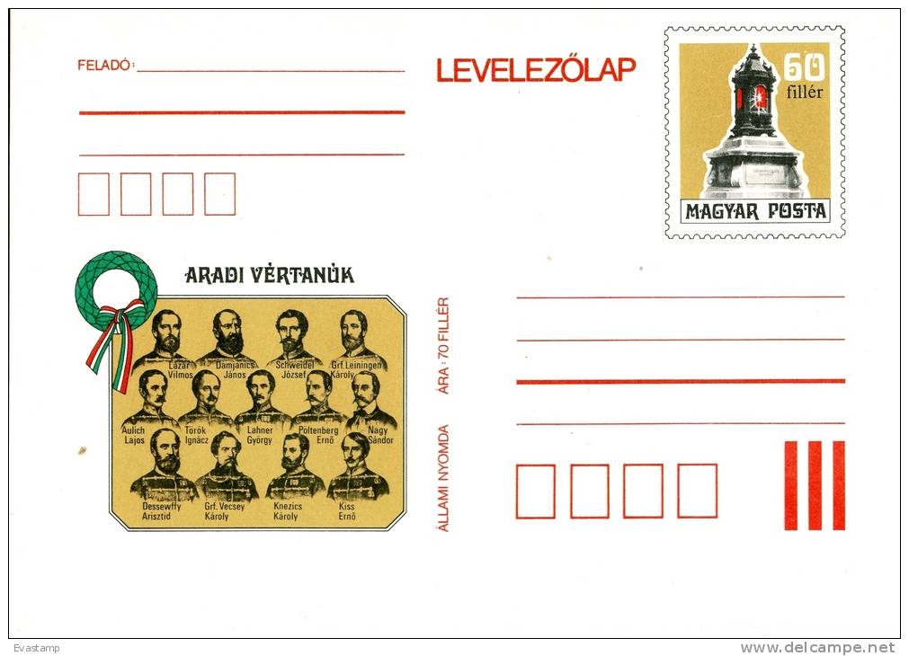 HUNGARY - 1979.Postal Stationery - Martyrs Of ARAD/Revolution 1848/49  MNH!!!Cat.No.282. - Postal Stationery