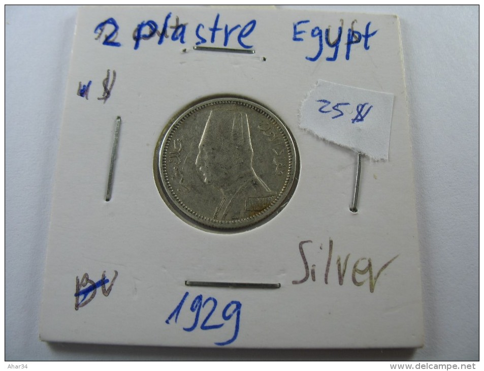 EGYPT 2  PIASTRES 1929  SILVER COIN LOT 15 NUM 3  . - Egypte