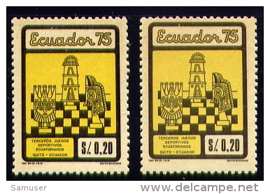 Echecs  + Variété (jaune Pale) Timbre Neuf  Equateur 1975  Y:922 Cote/value:9€ Chess Stamp MNH  Ecuador - Echecs