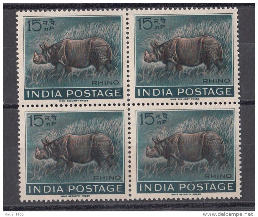 INDIA, 1962, Wildlife Week, Wild Life, Rhino, Rhinoceros, Animal, Block Of 4, MNH, (**) - Unused Stamps