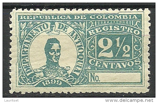 COLOMBIA KOLUMBIEN 1899 Einschreibemarke Registration Antioquia General Cordoba - Kolumbien