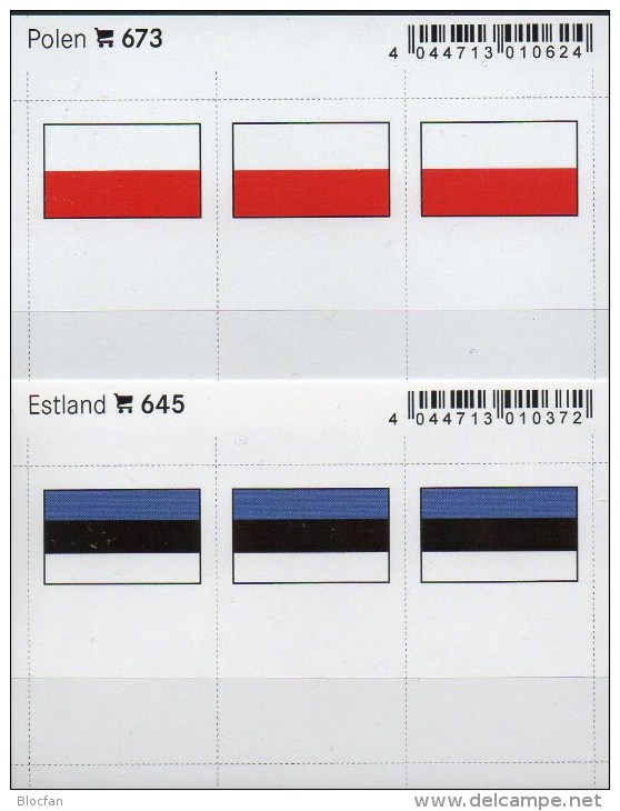 2x3 Flaggen-Sticker In Farbe Estland+Polen 7€ Kennzeichnung An Alben Karten Sammlung LINDNER 645+673 Flags Eesti Polska - Matériel